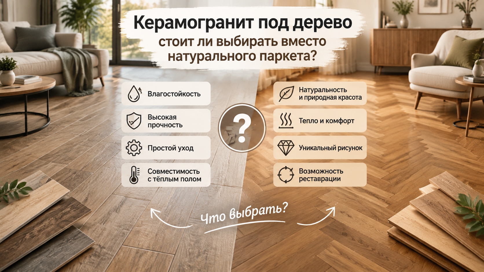 Керамогранит под дерево или натуральный паркет: что лучше для дома